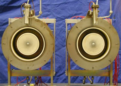 Photograph of the twin P5 thrusters prior to clustered testing in the LVTF